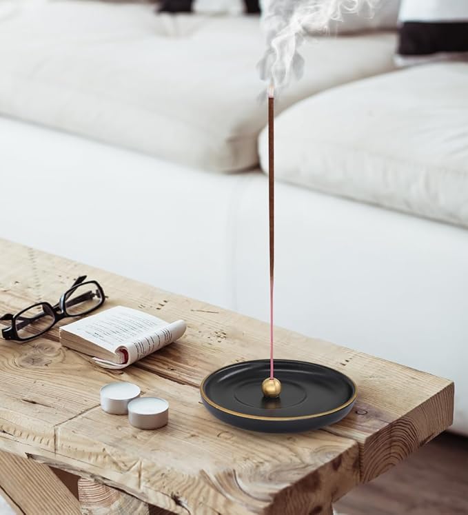 Sermo Evil Eye Ceramic Incense Holder Burner (Black with Brass Holder)