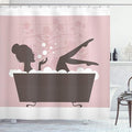 Ambesonne Feminine Shower Curtain, Woman in Bath Tub Spa Treatment Relaxing Concept Vintage Style, Cloth Fabric Bathroom Decor Set with Hooks, 69" W x 84" L, Grey Pink