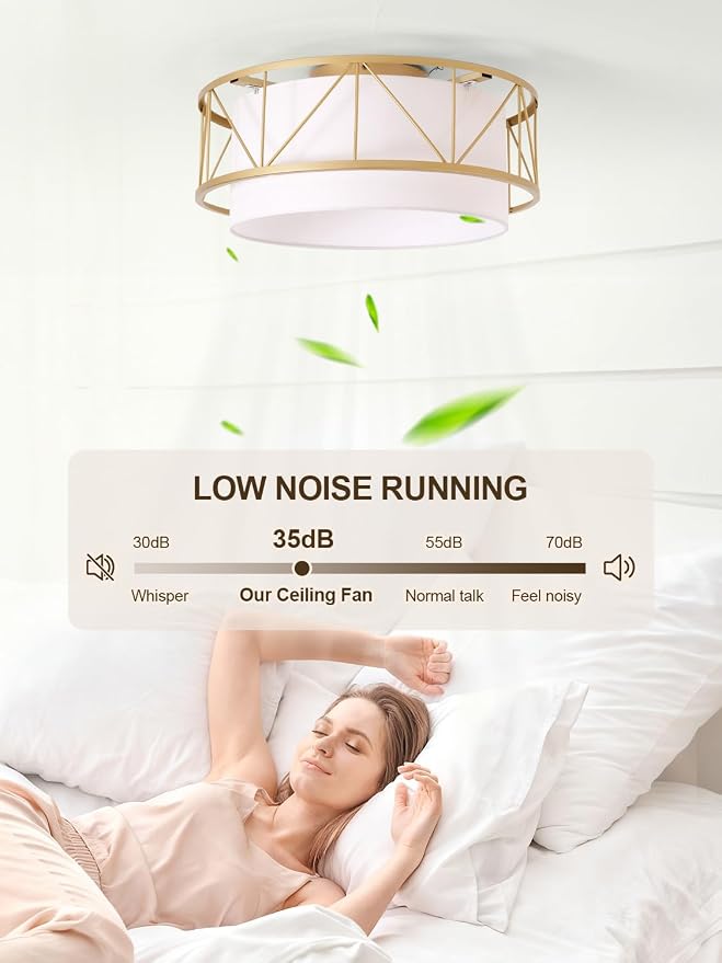 Boho Ceiling Fan with Light Flush Mount,20" Gold Caged Ceiling Fans with Lights Remote Control, Low Profile Boho Fandelier with 6 Speeds for Bedroom,Nursery,Living Room