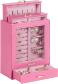 Homde Display Jewelry Box for Girls: Starter Organizer with Clear Window | Vertical Drawers for Earrings Rings Necklaces - Compact Footprint Fits Small Vanities - Birthday&Graduation Gift for Teens