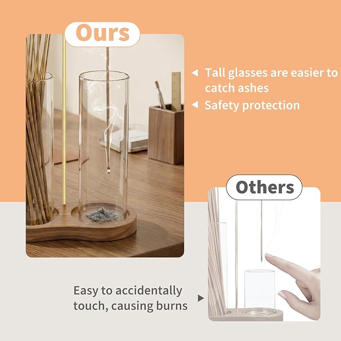 Glass Incense Holder, 2 in 1 Incense Burner Holder with Storage, Hanging Upside Down Incense Sticks Holder with Glass Ash Catcher for Meditation Yoga Spa Room Decor