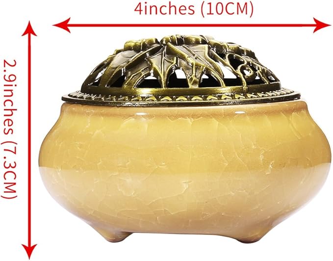Miupoo Incense Burner and Cone Incense Holder with Brass Incense Stick Holder Ceramic Ash Catcher,Yellow