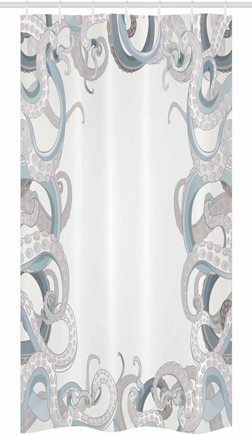 Ambesonne Octopus Stall Shower Curtain, Background of Octopus Tentacles Aquatic Under The Sea Art Illustration Marine Life, Fabric Bathroom Decor Set with Hooks, 36" W x 72" L, Grey Blue