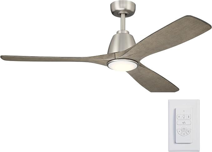 Kichler 54" Volos II 3 Blade Ceiling Fan in Brushed Nickel with Distressed Antique Grey Blades, Easy-to-Install AC Motor, Downrod, 300054-NI