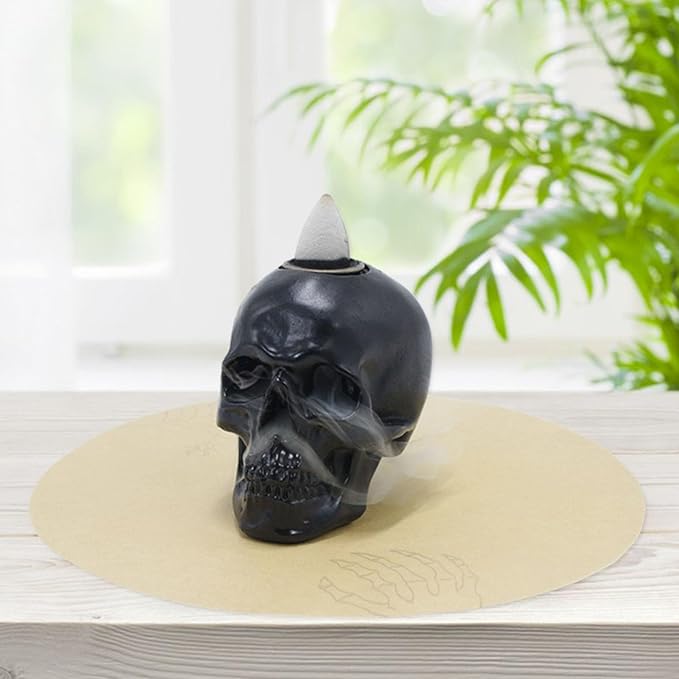 Skull Backflow Incense Burner Holder, Resin Skeleton Statue Aromatherapy Ornament, Goth Halloween Decoration