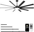 Ohniyou 96" Industrial Ceiling Fan with Bright Lights, High CFM Shop Fan | Remote/App Control, 10 Aluminum Blades, Extra Large Metal Fan for Covered Patio, Gym, Warehouse, Black