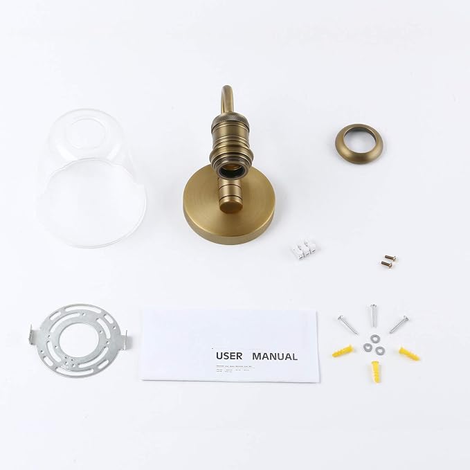 Yosoan 1-Light Brass Modern Vintage Indoor Wall Sconce, Vanity Single Luxury Hardwired Retro Textured Clear Oval Cone Glass Shade with Industrial Curved Rod Bathroom Lamp(Antique)