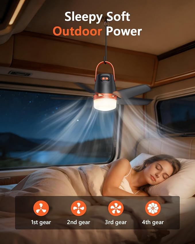 20” Canopy Fan with Lights, 20000mAh Battery Operated Ceiling Fan, Portable Outdoor Camping Fan with Remote Control, 4 Speeds & Dimmable for Canopy, Tent, Gazebo, RV, Garage