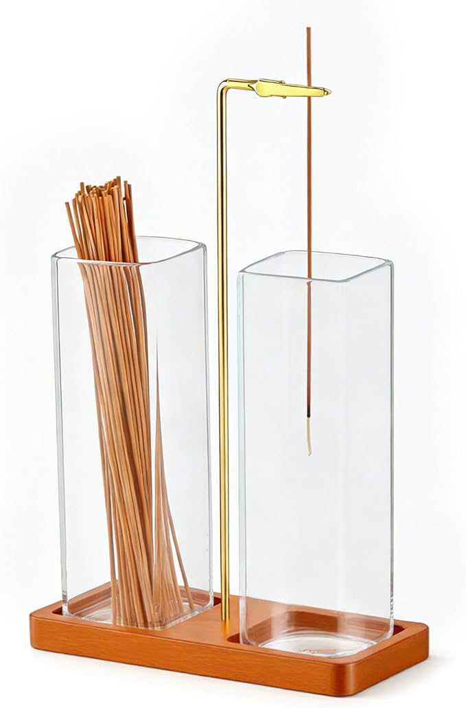 2 in 1 Incense Holder, Upside Down Glass Incense Holder for Sticks, Anti-Ash Incense Burner with Ash Catcher & Incense Storage for Meditation Yoga Spa Home Decor (Square)