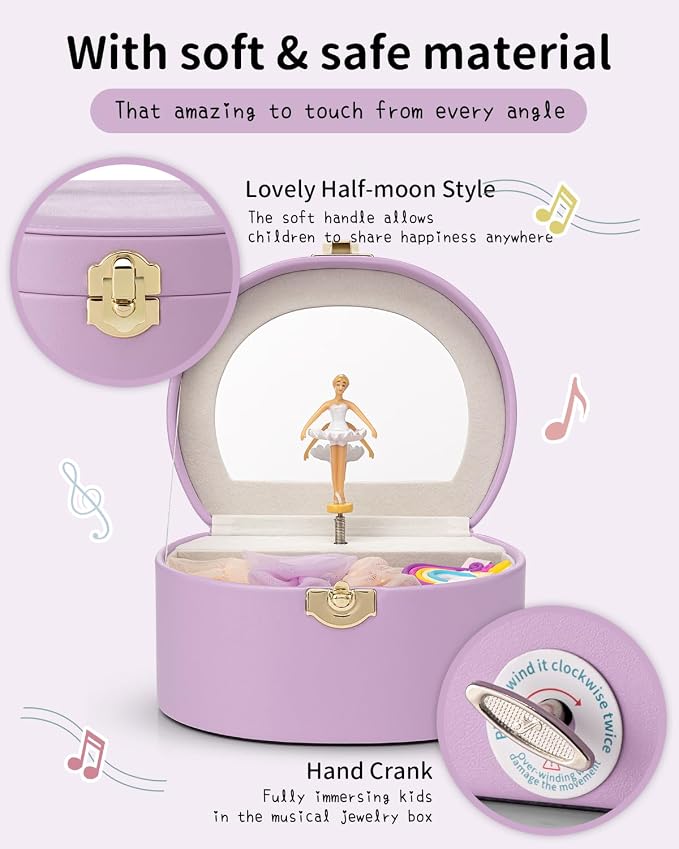 VLANDO Bithday Gifts for Girl, Musical Jewelry Box for Girls, Small Kid Music Box with Ballerina for Party Bedroom Decor, Gifts for Girls Kids - Purple