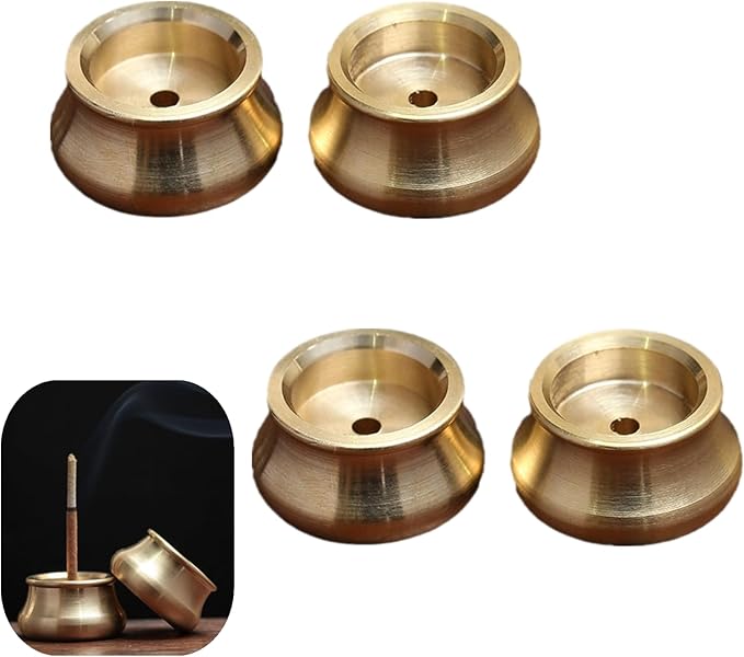 4-Pack Mini Brass Incense Holder Set, Copper & Gold-Plated Metal Burners for Cones/Sticks, Ash Catcher Home Fragrance Decor