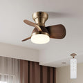 20 Inch Ceiling Fan with Light, 3 Blades Plastic Wood Grain, Brass Small Ceiling Fan with Remote Control, Suitable for Living Room, Dining Room, Bedroom