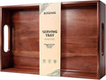 17 x 12 Inch Acacia Wood Large Serving Tray with Handles | Multi-use Tray for Coffee Table, Ottoman, Bed Breakfast, Included Free Leather Mat