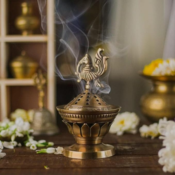 RITUALISTIC Konark Brass Loban Lamp Dhoop Holder Incense Burner Dhoop Dani Pooja Items Dhoop Batti Stand Sambrani Holder Pooja Room Decor 15.1x9 Konark Loban Lamp Perfect Valentine's Day Gifts Items