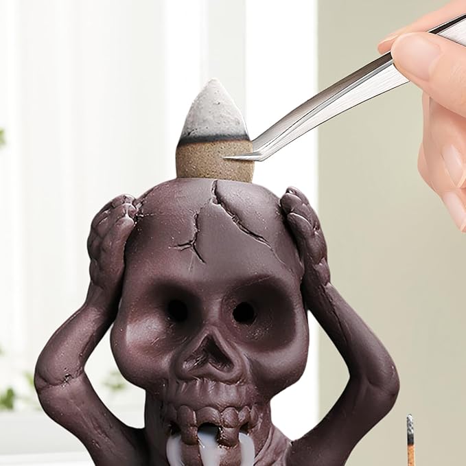 Comeon Skull Decor Incense Stick Holder Reverse Flow Censer Incense Waterfall Burner + Backflow Incense Cones, Incense Sticks, Tweezer, Mat (Don't Listen)