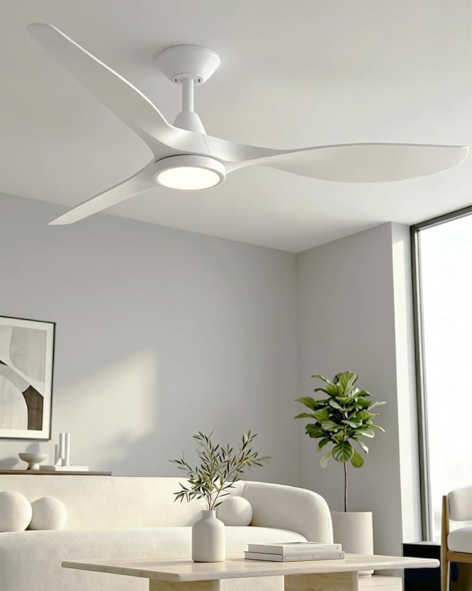 Roomratv Ceiling Fans with Lights,Large Airflow 52inch Modern Ceiling Fan with Quite Reversible DC Motor 3 Color Temperature LED Light (White)