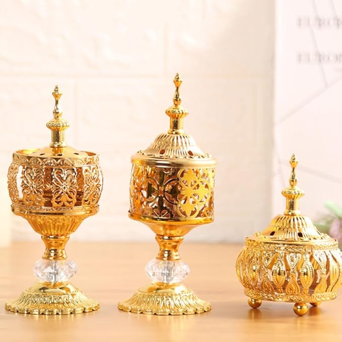 Middle Eastern Style Incense Burner Ornament 4.72X3.54X3.54In Electroplated Metal Incense Holder for Home Decoration