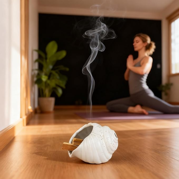 MOUGIGI Ceramic Conch Palo Santo Burner Holder - Mini Chiminea Incense Chimney, for Smudging Sage/Cones、Perfect for Meditation Altar & Witchcraft Supplies, Ideal Spiritual Decor & Gift for Zen Spaces