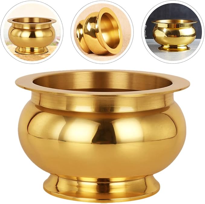 VALICLUD Copper Incense Burner Offering Bowl Bowl Incense Sticks Holder Chinese Asian Style Cone Incense Ash Catcher for Altar Use Rituals Incense Smudging Decoration and More (Golden)