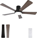 52 Inch Ceiling Fans with Lights and Remote, Flush Mount Black Ceiling Fan, 5 Blades, Dimmable, Reversible Motor, 3-Color Temperatures, 6 Speeds for Bedroom, Living Room, Patio