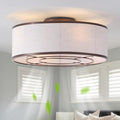 20" Brown Ceiling Fans with Lights, Boho Flush Mount Ceiling Fan with Light and Remote, Drum Fabric with 6 Speeds for Bedroom, Nursery, Living Room