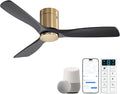 Sofucor 52 Inch Smart Ceiling Fan Without Lights Flush Mount Solid Wood Ceiling Fan with Alexa/Google Assistant/APP/Remote Control-Modern Outdoor Ceiling Fans No Light for Bedroom/Patio, Black Gold