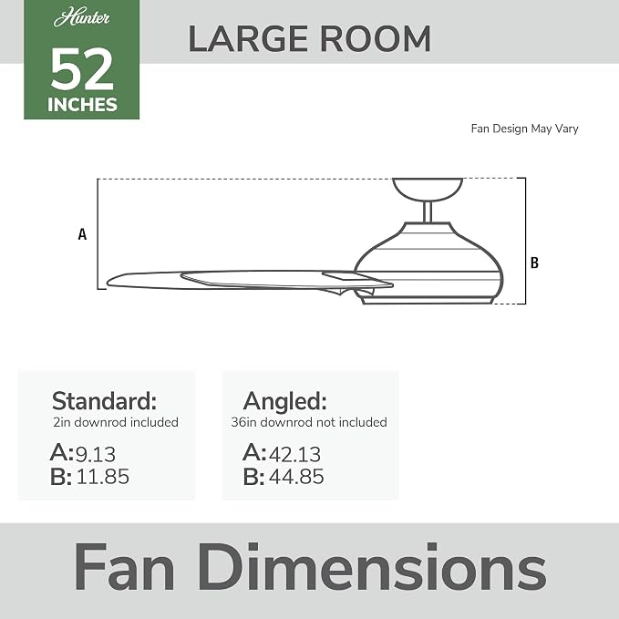 Hunter Zayden, Indoor, Ceiling Fan, Standard Mount, 52 inch, Matte Black | with LED Light and Remote Control, Quiet, 5 Blades, For Bedroom, Living Room, Kitchen, 51694