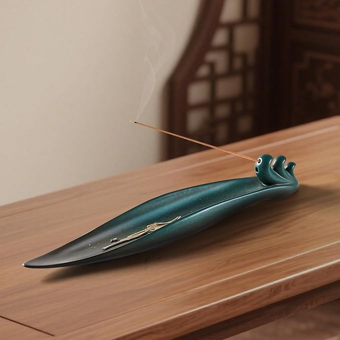 Incense Holder for Sticks, Minimalist Aesthetics Design Incense Burner for Sticks with 2 Holes, Ceramic Ash Catcher for Meditation Yoga Spa Relaxation Home Decor Gift (Wave)