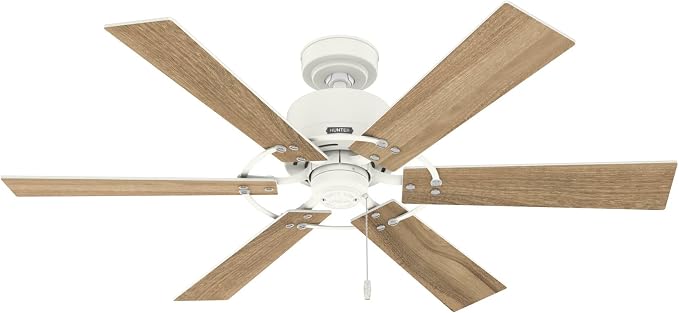 Hunter 52 inch Indoor Ceiling Fan No Light - White Ceiling Fan without Light, 6 Blades, Standard Mount, For Bedroom, Living Room, or Kitchen, Pull Chain - Gilrock 52354, Matte White