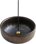 Asayu Japan Zen Incense Holder – 3.9" (100 mm) Ceramic Incense Bowl with Brass Burner, Made in Japan Mino Ware, Modern Wabi-Sabi Style in Metallic Black, Brown & Gold