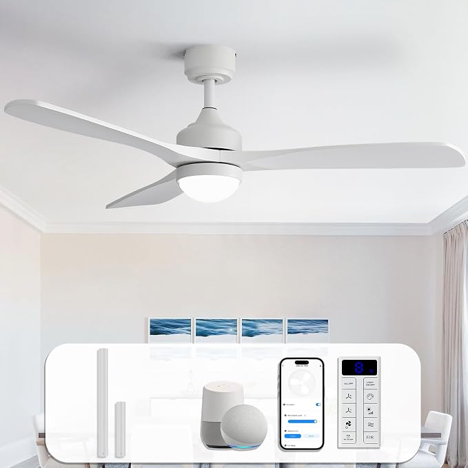 Sofucor 52" Smart Wood Ceiling Fans Lights, Flush Mount & Downrod Mount, 3 Wood Blades Modern Outdoor Ceiling Fans with Alexa/Google Assistant/APP/Remote Control for Bedroom, Farmhouse, Patio, Indoor