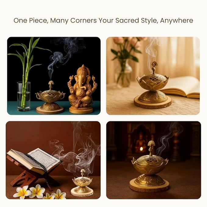 RITUALISTIC Lotus Brass Loban Burner Dhoop Holder and Candle Light Incense Burner Pooja Items Dhoop Batti Stand Sambrani Holder Pooja Room Decor Standard Lotus Loban Burner Valentine's day gifts items