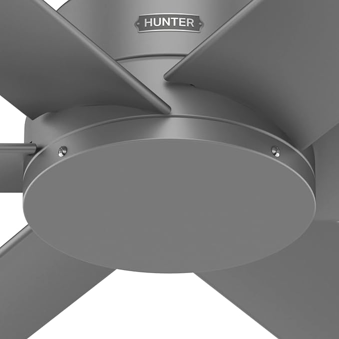 Hunter Kennicott, Outdoor or Indoor, Ceiling Fan, 52 inch, Matte Silver | No Light, Standard Mount, Wall Control, 6 Blades, For Living Room, Patio, Porch, Garage, 51179