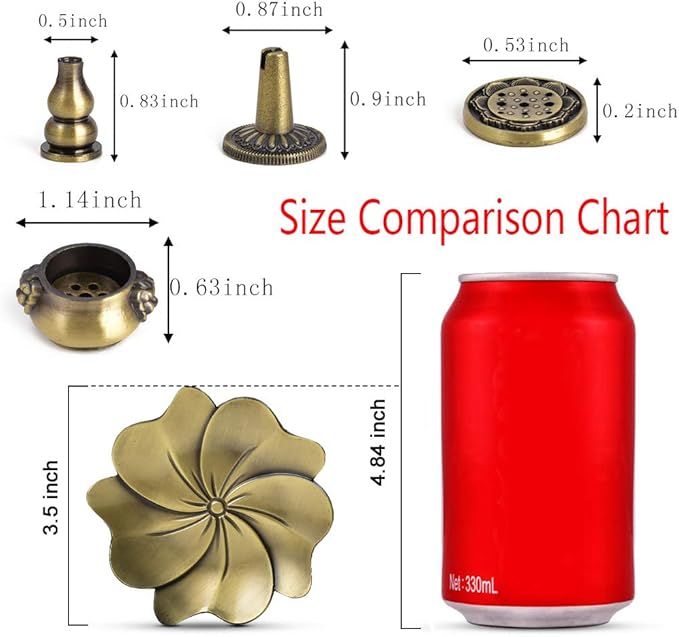 Sakura Flower Incense Holder, 5PCS Bronze Incense Burner Holder with Silk Pouch, Bowl-Shape, Lotus Multihole, Cone Shape and Gourd-Shape Ash Catcher Yoga Room Living Room Bedroom Home Fragrance