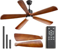 52 Inch DC Ceiling Fan Light 5 Walnut Blades UL Damp Rated | 5 walnut blades, dimmable 3000K-6500K LED, 6-speed reversible remote, UL damp rated for indoor outdoor farmhouse space