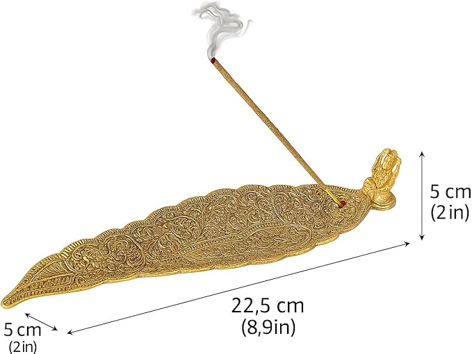 Pure Source India Aluminum Incense Holder & Ash Catcher Agarbatti Stand Featuring Ganesh Figurine (9x2 inch, Gold)