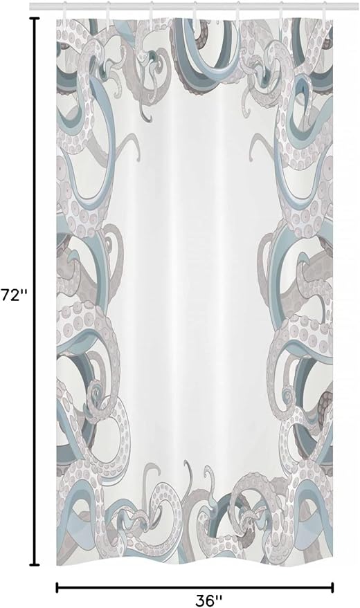 Ambesonne Octopus Stall Shower Curtain, Background of Octopus Tentacles Aquatic Under The Sea Art Illustration Marine Life, Fabric Bathroom Decor Set with Hooks, 36" W x 72" L, Grey Blue