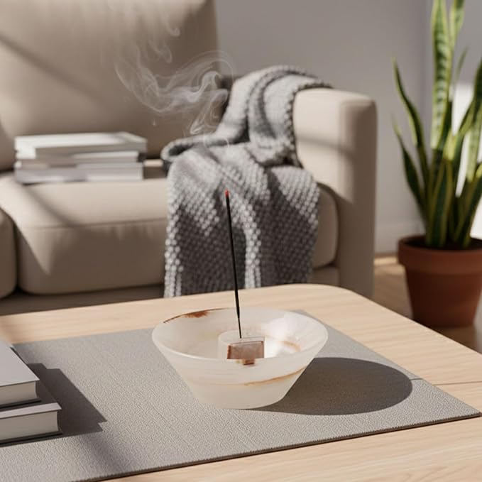 Radicaln Marble Incense Holder 5.5" Inches White Onyx Handmade Incense Stick Holder for Living Room Décor, Ideal Incense Holder Marble Ashtray & Palo Santo Holder for Home Décor
