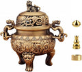 Solid Brass Incense Burner with Qilin Lid,22oz Chinese Feng Shui Handmade Censer,5.5 Inch Brass Incense Burner with 3 Incense Holders for Zen Meditation Altar Decor,Indoor Home Office Décor