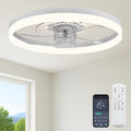 FSZDORJ 24'' Ceiling Fan with Light and Remote, Low Profile Ceiling Fan with Light, Dimmable Flush Mount Ceiling Fan Light, 6 Speeds Fan, App&Remote Control, Fandelier Quiet Fan for Bedroom F115 Black