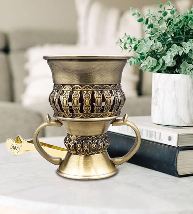 AM Regal Metal Incense Burner - Bakhoor Burner Mubkhara – Frankincense Resin Burner - Ideal for Yoga, Spa & Aromatherapy (Bronze)