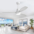 Sofucor White Ceiling Fan with Lights and Remote, 52 Inch Modern Wood DC Motor Ceiling Fan with Downrods, for Farmhouse Bedroom Living Room Dining Room Patio Porch, Reversible, 3 Blades