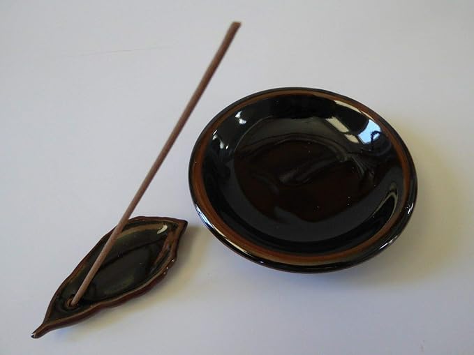 Kotobuki Incense Holder Tenmoku Leaf/Plate Porcelain/Made in Japan