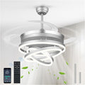 42 Inch Retractable Ceiling Fans with Lights and Remote, Modern Chandelier Fandelier Ceiling Fans, Quiet Reversible DC Motor, 6 Speeds, 3 Color Dimmable LED for Bedroom Living Room (Silver)