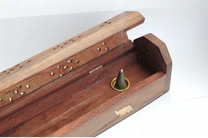 Yajna Traditional-Handmade Incense-Stick-and-Cones-Holder Incense-Burner-ash-Catcher-Stand (Wooden Coffin)