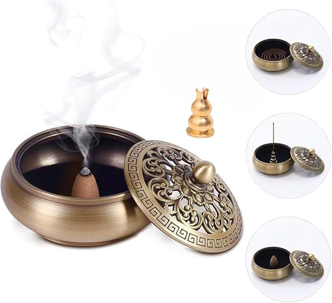 Incense Cone Holder, Pure Brass Incense Burner, Cone Incense Burner, Bakhoor Burner, Incense Holder for Sticks Cone Coil Incense