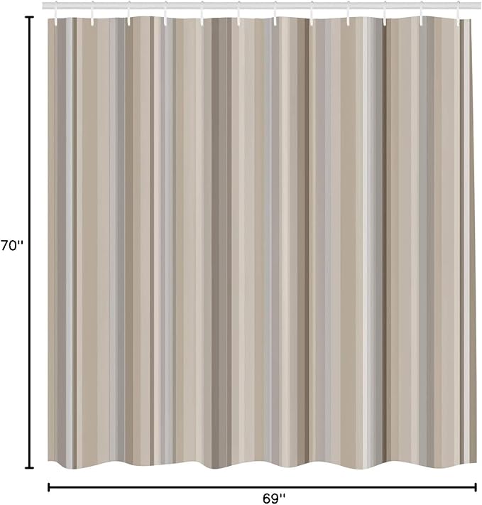 Ambesonne Stripes Shower Curtain, Abstract Ocean Inspired Palette Lines Geometrical Image Illustration, Cloth Fabric Bathroom Decor Set with Hooks, 70" Long, Pale Sepia
