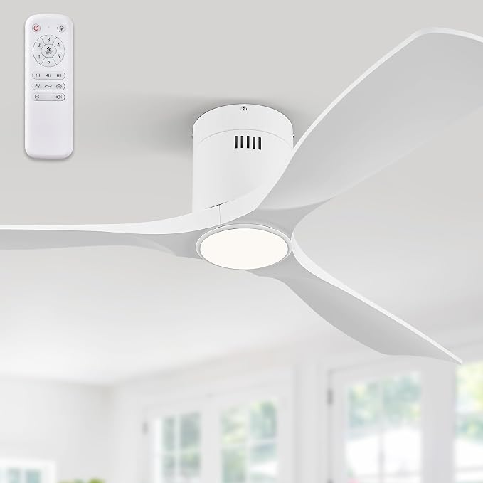 Fanbulous 52" Ceiling Fans with Lights and Remote Control,Modern Flush Mount Ceiling Fan with 3 LED Colors,Outdoor Low Profile Ceiling Fans with 6-Speeds Timer DC Motor for Bedroom Living Room Patio