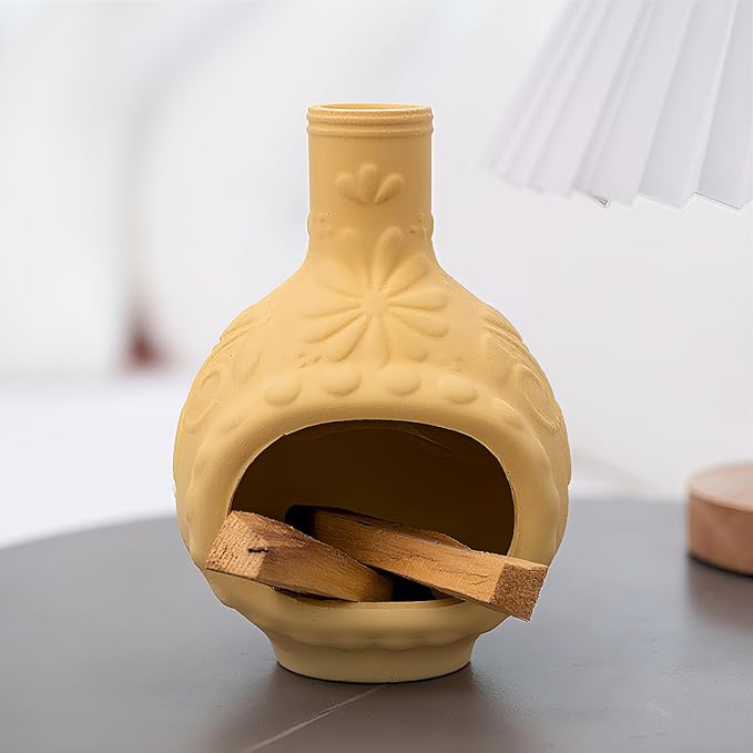 MOUGIGI Handmade Ceramic Palo Santo Burner&Incense Holder-Mini Chimenea Dish for Sage Sticks,Copal,and Meditation Decor-Natural Clay Smudge Pot with Aromatic Design,Anxiety Relief Gifts for Women