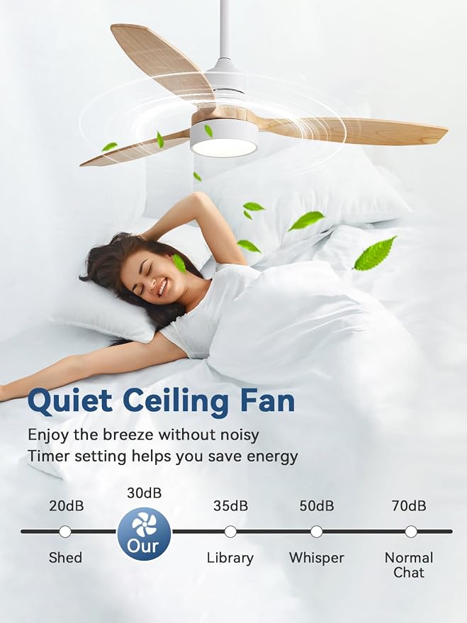 Sofucor Ceiling Fan with Lights, 52 Inch Modern Wood Ceiling Fan with Remote for Indoor Farmhouse Bedroom Living Room Outdoor Patio Porch, Reversible DC Motor, Noiseless